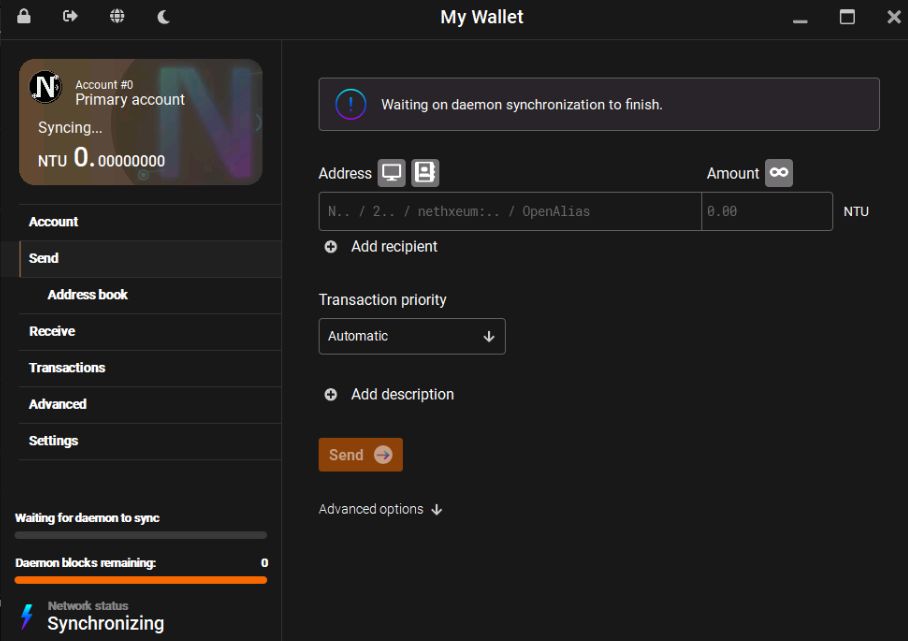 Nethxeum GUI Wallet Screenshot